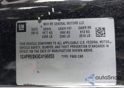 2012 Buick Verano Convenience Group z USA, uszkodzony, nr VIN 1G4PR5SK9C4196853